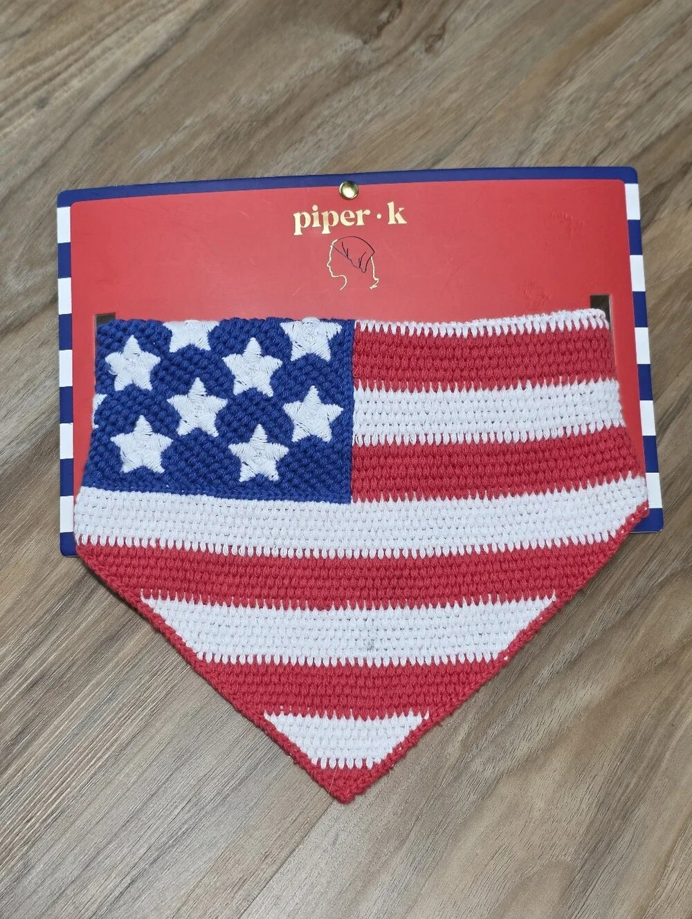 🔹️NWT Red & Blue Flag Crochet Triangle Hair Scarf Bandana